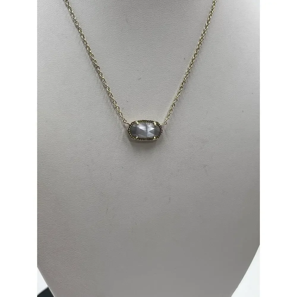 Kendra Scott Gold Plated Elisa Pendant Necklace‎ in Slate Gray Glass Illuision - Picture 5 of 14